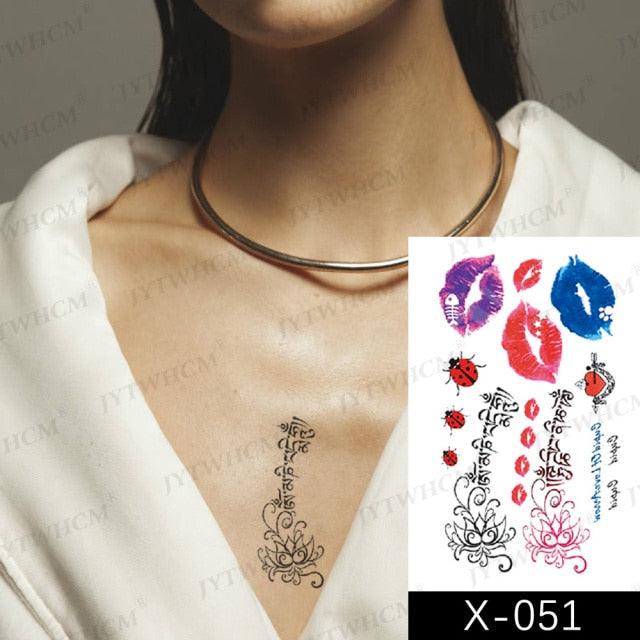 Women's Different Stickers Tattoo Temporary Waterproof Neck Arm Leg Tattoo Colorful Design