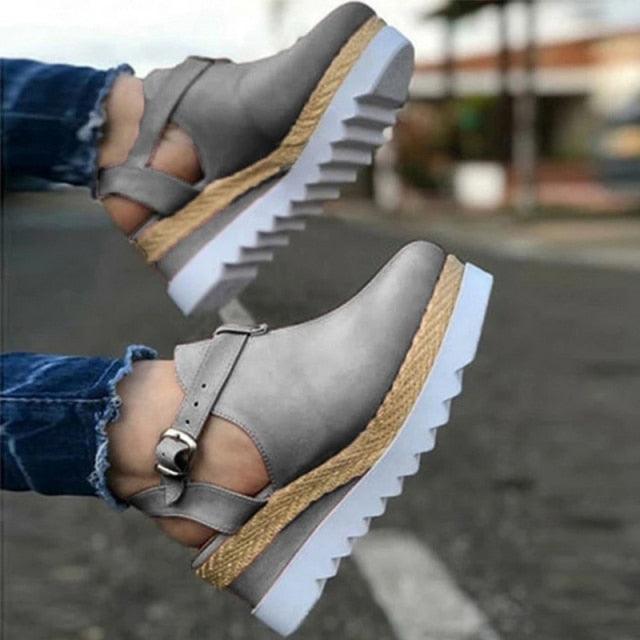 Women's Sandals Vintage Shoes Buckle Strap Straw Thick Bottom Flats Platform Sandals Flock Retro Shoes Woman Buckle Strap Straw Thick Bottom Party Flatform Sandals