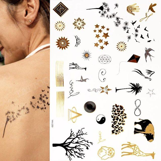Womens Metallic Temporary Sticker Tattoos Gold Silver Waterproof Tattoos for Women