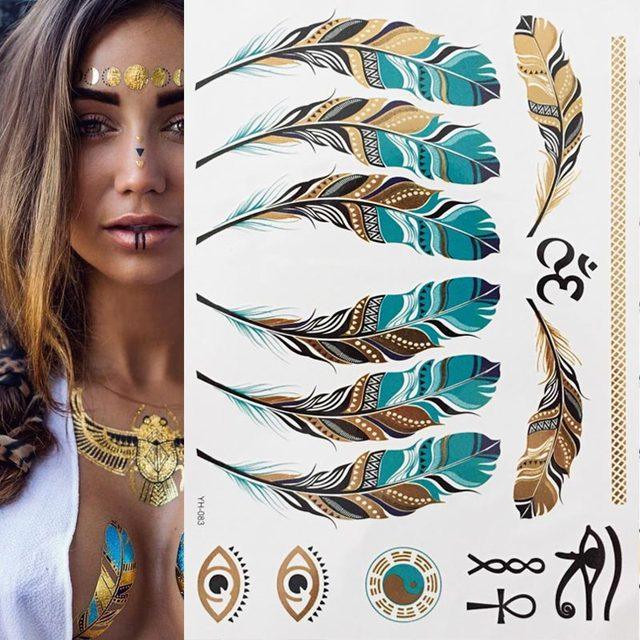 Womens Metallic Temporary Sticker Tattoos Gold Silver Waterproof Tattoos for Women