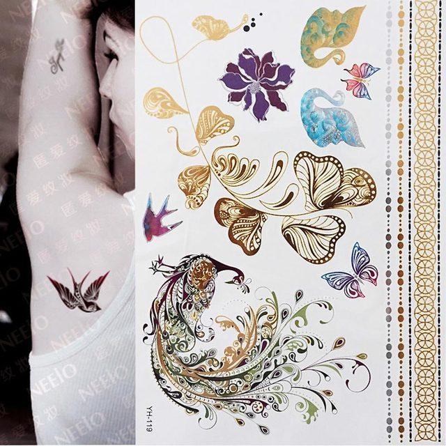 Womens Metallic Temporary Sticker Tattoos Gold Silver Waterproof Tattoos for Women