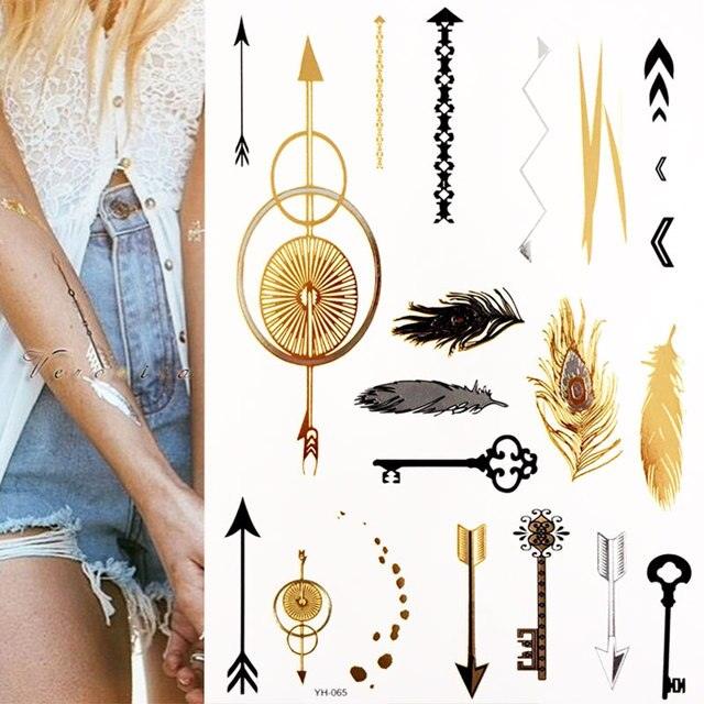 Womens Metallic Temporary Sticker Tattoos Gold Silver Waterproof Tattoos for Women