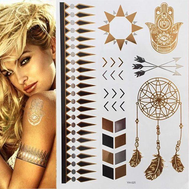 Womens Metallic Temporary Sticker Tattoos Gold Silver Waterproof Tattoos for Women