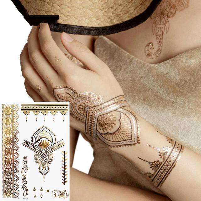 Womens Metallic Temporary Sticker Tattoos Gold Silver Waterproof Tattoos for Women